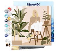 Figured'Art Mini Pintar por Números 20x20cm con marco para Adultos Mujer y ramo de flores - Manualidades con pintura acrílica - Kit Cuadro DIY completo