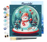 Figured'Art Mini Pintar por Números 20x20cm con marco para Adultos Muñeco en Bola de Nieve - Manualidades con pintura acrílica - Kit Cuadro DIY completo