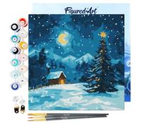 Figured'Art Mini Pintar por Números 20x20cm con marco para Adultos Noche estrellada de Navidad - Manualidades con pintura acrílica - Kit Cuadro DIY completo