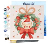 Figured'Art Mini Pintar por Números 20x20cm con marco para Adultos Oso con corona navideña - Manualidades con pintura acrílica - Kit Cuadro DIY completo