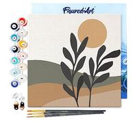 Figured'Art Mini Pintar por Números 20x20cm con marco para Adultos Paisaje y planta - Manualidades con pintura acrílica - Kit Cuadro DIY completo