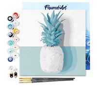 Figured'Art Mini Pintar por Números 20x20cm con marco para Adultos Piña - Manualidades con pintura acrílica - Kit Cuadro DIY completo