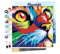 Figured'Art Mini Pintar por Números 20x20cm con marco para Adultos Pop Art Gato - Manualidades con pintura acrílica - Kit Cuadro DIY completo