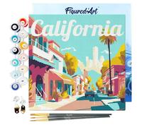 Figured'Art Mini Pintar por Números 20x20cm con marco para Adultos Póster de Viaje Calle California - Manualidades con pintura acrílica - Kit Cuadro DIY completo