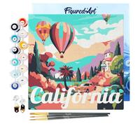 Figured'Art Mini Pintar por Números 20x20cm con marco para Adultos Póster de Viaje Globos California - Manualidades con pintura acrílica - Kit Cuadro DIY completo