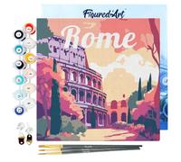 Figured'Art Mini Pintar por Números 20x20cm con marco para Adultos Póster de Viaje Roma - Manualidades con pintura acrílica - Kit Cuadro DIY completo