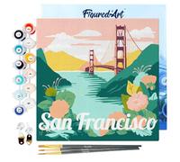 Figured'Art Mini Pintar por Números 20x20cm con marco para Adultos Póster de Viaje San Francisco - Manualidades con pintura acrílica - Kit Cuadro DIY completo