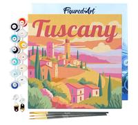 Figured'Art Mini Pintar por Números 20x20cm con marco para Adultos Póster de Viaje Toscana Primavera - Manualidades con pintura acrílica - Kit Cuadro DIY completo