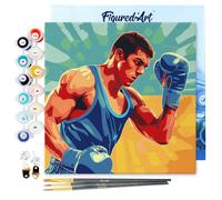 Figured'Art Mini Pintar por Números 20x20cm con marco para Adultos Póster Deportivo de Boxeo - Manualidades con pintura acrílica - Kit Cuadro DIY completo