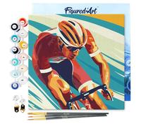 Figured'Art Mini Pintar por Números 20x20cm con marco para Adultos Póster Deportivo de Ciclismo - Manualidades con pintura acrílica - Kit Cuadro DIY completo