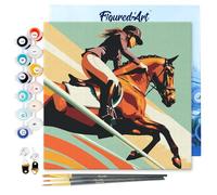 Figured'Art Mini Pintar por Números 20x20cm con marco para Adultos Póster Deportivo de Equitación - Manualidades con pintura acrílica - Kit Cuadro DIY completo