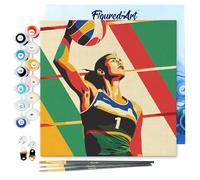 Figured'Art Mini Pintar por Números 20x20cm con marco para Adultos Póster Deportivo de Voleibol - Manualidades con pintura acrílica - Kit Cuadro DIY completo