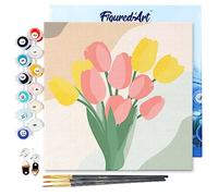 Figured'Art Mini Pintar por Números 20x20cm con marco para Adultos Ramo de tulipanes - Manualidades con pintura acrílica - Kit Cuadro DIY completo