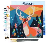 Figured'Art Mini Pintar por Números 20x20cm con marco para Adultos Reno abstracto - Manualidades con pintura acrílica - Kit Cuadro DIY completo