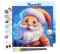 Figured'Art Mini Pintar por Números 20x20cm con marco para Adultos Santa Sonriente - Manualidades con pintura acrílica - Kit Cuadro DIY completo