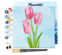 Figured'Art Mini Pintar por Números 20x20cm con marco para Adultos Tulipanes y cielo azul - Manualidades con pintura acrílica - Kit Cuadro DIY completo