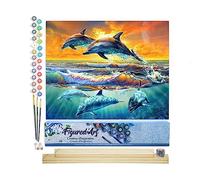 Figured'Art Pintar por Numeros Adultos Amanecer de los delfines - Manualidades pintura acrilica Kit Cuadro DIY completo - 40x50cm monta tu propio bastidor