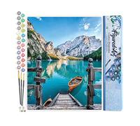 Figured'Art Pintar por Numeros Adultos Barco en el lago de la montaña - Manualidades pintura acrilica Kit Cuadro DIY completo - 40x50cm sin bastidor