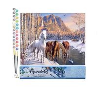 Figured'Art Pintar por Numeros Adultos Caballos al final del invierno - Manualidades pintura acrilica Kit Cuadro DIY completo - 40x50cm sin bastidor