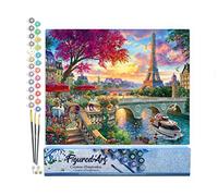 Figured'Art Pintar por Numeros Adultos Cena a orillas del Sena - Manualidades pintura acrilica Kit Cuadro DIY completo - 40x50cm sin bastidor