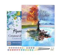 Figured'Art Pintar por Numeros Adultos con marco Árbol De Las Estaciones - Manualidades pintura acrilica Kit Cuadro DIY completo - 40x50cm con bastidor montado