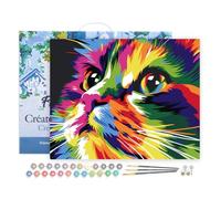 Figured'Art Pintar por Numeros Adultos con marco Arte Pop de Gato Lindo - Manualidades pintura acrilica Kit Cuadro DIY completo - 40x50cm con bastidor montado