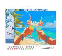 Figured'Art Pintar por Numeros Adultos con marco Brindis en la playa - Manualidades pintura acrilica Kit Cuadro DIY completo - 40x50cm con bastidor montado