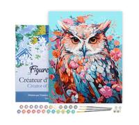 Figured'Art Pintar por Numeros Adultos con marco Búho Colorido en Flor - Manualidades pintura acrilica Kit Cuadro DIY completo - 40x50cm con bastidor montado