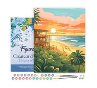 Figured'Art Pintar por Numeros Adultos con marco Club de playa al atardecer - Manualidades pintura acrilica Kit Cuadro DIY completo - 40x50cm con bastidor montado
