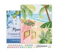 Figured'Art Pintar por Numeros Adultos con marco Club de playa - Manualidades pintura acrilica Kit Cuadro DIY completo - 40x50cm con bastidor montado