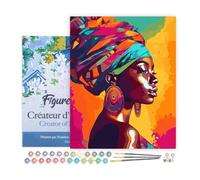 Figured'Art Pintar por Numeros Adultos con marco Dama Africana Vívida - Manualidades pintura acrilica Kit Cuadro DIY completo - 40x50cm con bastidor montado