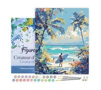 Figured'Art Pintar por Numeros Adultos con marco Día soleado en la playa - Manualidades pintura acrilica Kit Cuadro DIY completo - 40x50cm con bastidor montado
