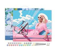 Figured'Art Pintar por Numeros Adultos con marco Diva en un Auto Retro Rosa - Manualidades pintura acrilica Kit Cuadro DIY completo - 40x50cm con bastidor montado