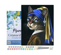 Figured'Art Pintar por Numeros Adultos con marco El joven gatito con la perla - Manualidades pintura acrilica Kit Cuadro DIY completo - 40x50cm con bastidor montado