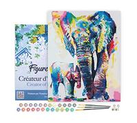 Figured'Art Pintar por Numeros Adultos con marco Elefante Acuarela - Manualidades pintura acrilica Kit Cuadro DIY completo - 40x50cm con bastidor montado