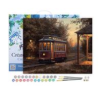 Figured'Art Pintar por Numeros Adultos con marco Estación de tranvía - Manualidades pintura acrilica Kit Cuadro DIY completo - 40x50cm con bastidor montado