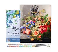 Figured'Art Pintar por Numeros Adultos con marco Flores y fruta - Herman Henstenburgh - Manualidades pintura acrilica Kit Cuadro DIY completo - 40x50cm con bastidor montado