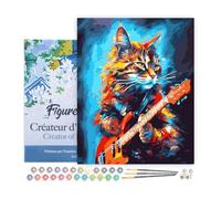 Figured'Art Pintar por Numeros Adultos con marco Gato Rockero Abstracto - Manualidades pintura acrilica Kit Cuadro DIY completo - 40x50cm con bastidor montado