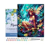 Figured'Art Pintar por Numeros Adultos con marco Hada y Mariposas - Manualidades pintura acrilica Kit Cuadro DIY completo - 40x50cm con bastidor montado