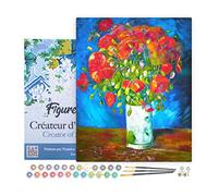 Figured'Art Pintar por Numeros Adultos con marco Jarrón con amapolas - van gogh - Manualidades pintura acrilica Kit Cuadro DIY completo - 40x50cm con bastidor montado