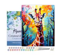 Figured'Art Pintar por Numeros Adultos con marco Jirafa Abstracta Colorida - Manualidades pintura acrilica Kit Cuadro DIY completo - 40x50cm con bastidor montado