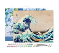 Figured'Art Pintar por Numeros Adultos con marco La gran ola de Kanagawa de Katsushika Hokusai - Manualidades pintura acrilica Kit Cuadro DIY completo - 40x50cm con bastidor montado