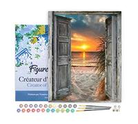 Figured'Art Pintar por Numeros Adultos con marco La puerta cerca del mar - Manualidades pintura acrilica Kit Cuadro DIY completo - 40x50cm con bastidor montado