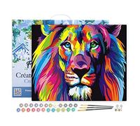 Figured'Art Pintar por Numeros Adultos con marco León Pop Art - Manualidades pintura acrilica Kit Cuadro DIY completo - 40x50cm con bastidor montado