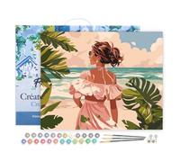 Figured'Art Pintar por Numeros Adultos con marco Linda chica junto al mar - Manualidades pintura acrilica Kit Cuadro DIY completo - 40x50cm con bastidor montado