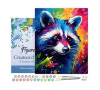 Figured'Art Pintar por Numeros Adultos con marco Mapache Abstracto Colorido - Manualidades pintura acrilica Kit Cuadro DIY completo - 40x50cm con bastidor montado