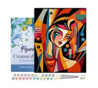 Figured'Art Pintar por Numeros Adultos con marco Mujer Abstracta al Estilo Picasso - Manualidades pintura acrilica Kit Cuadro DIY completo - 40x50cm con bastidor montado