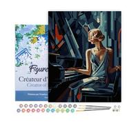 Figured'Art Pintar por Numeros Adultos con marco Mujer Art Deco al piano - Manualidades pintura acrilica Kit Cuadro DIY completo - 40x50cm con bastidor montado