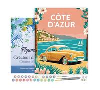 Figured'Art Pintar por Numeros Adultos con marco Póster de viaje Costa Azul - Manualidades pintura acrilica Kit Cuadro DIY completo - 40x50cm con bastidor montado