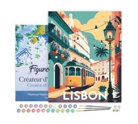 Figured'Art Pintar por Numeros Adultos con marco Póster de viaje Lisboa - Manualidades pintura acrilica Kit Cuadro DIY completo - 40x50cm con bastidor montado